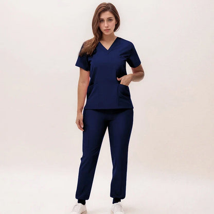 Stretchy Nurse Uniforms V-neck Top Jogger Pants Scrub Sets Surgical Workwear Dentist Nursing Suit Hospital Doctor Outfit S21