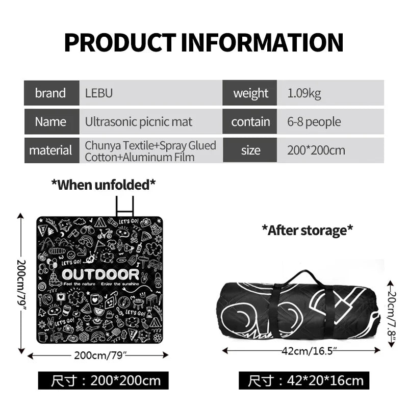 Camping Portables Picnic Mat Lawn Mat Thickened Moisture-Proof Outdoor Camping Mat Aluminum Film Base Machine Washable