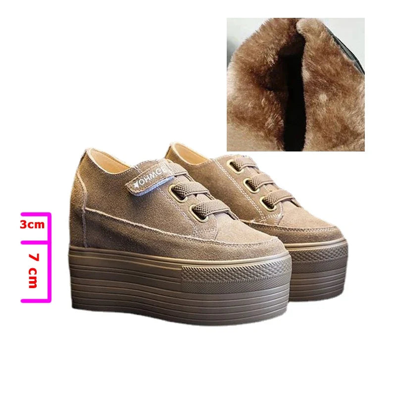 Fujin 12cm Suede Genuine Leather Women Shoes Wedge High Heel Platform Casual Breathable Casual Winterr Shoes Women Ankle Boots