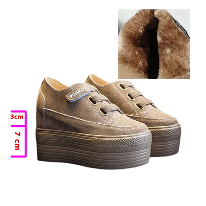 Fujin 12cm Suede Genuine Leather Women Shoes Wedge High Heel Platform Casual Breathable Casual Winterr Shoes Women Ankle Boots