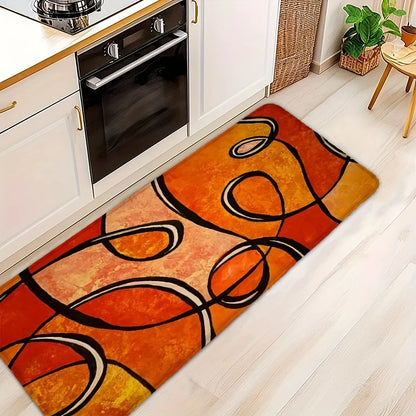 Abstract Orange Geometric Bath Mat, Black Line Print Non-Slip Rug, Soft  Carpet for Bathroom, Living Room, Kitchen, Modern Decor