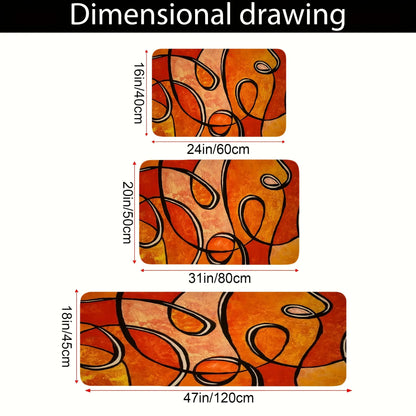 Abstract Orange Geometric Bath Mat, Black Line Print Non-Slip Rug, Soft  Carpet for Bathroom, Living Room, Kitchen, Modern Decor