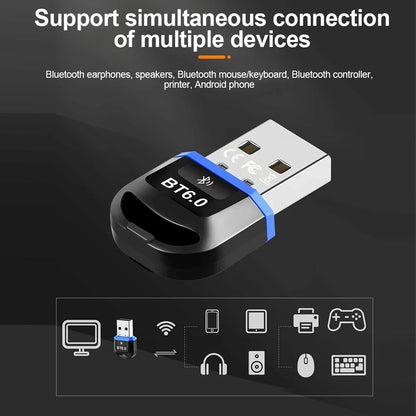 USB Bluetooth 6.0 Adapter Transmitter Receiver Bluetooth 6.0 Dongle Wireless USB Adapter For Mouse Keyboard Speaker Music