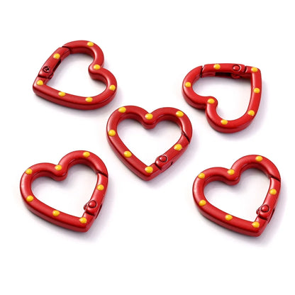 5pcs Multicolor Metal Heart Ring Spring Clasp Carabiner Keychain Clips Hook Dog Chain Diy Jewelry Buckle Connector Supplies