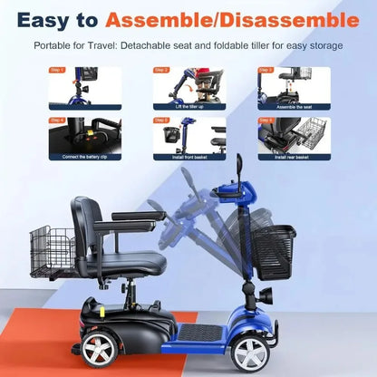4-Wheel Electric Scooter with Dual Baskets, 350W Motor, Rotating Seat, USB Port,300Lbs, Customized