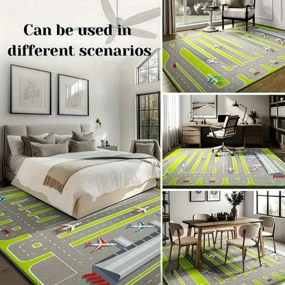 Navy Blue Area Rug Modern Geometric Border Print Carpet for Living Room Bedroom Non Slip Stain Resistant Foldable Accent Rug