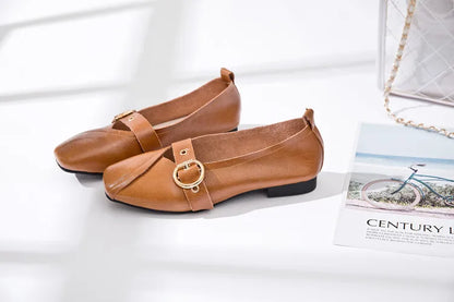 AIYUQI Women Shoes Fashion 2026 New Genuine Leather Ladies Flat Shoes Comfortable Square Buckle Large Size 414243 Shoes Women