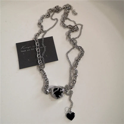 Punk Rock Black Heart Cross Pendant Chain Necklace For Men Women Cool Hip Hop Street Vintage 90s Y2K Grunge Goth Accessories