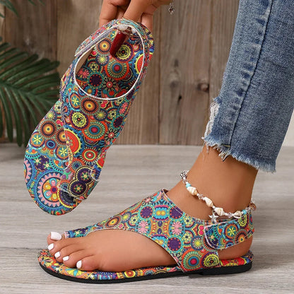 2025 Women Flat Sandals Comfortable Flats Sandals Printed Bohemia Roman Style Shoes for Women Fashion Shoes Sandalias De Mujer