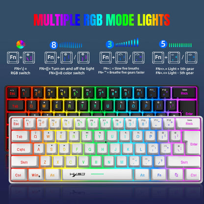 Wireless Bluetooth Keyboard and Mouse Combo, 60% Compact Design, 2.4GHz, White Gamer Set for PC