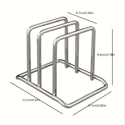 1pc Space-Saving Stainless Steel Pot Lid and Cutting Board Organizer Combo - Heavy-Duty Countertop Rack, kitchen organizer