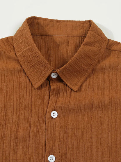 Shirt  Hawaiian Shirt Short Sleeve Cardigan Striped Lapel Solid Color All-match Breathable Quick Drying Men's Casual Shirt