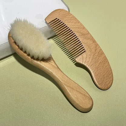 2/3PCS Newborn Wool Baby Wooden Brush Comb Newborn Hair Brush Infant Head Massager Portable Comb Hair Bath Brush Comb