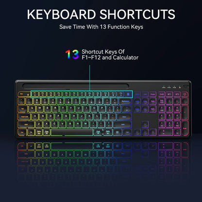 Ergonomic Backlit Keyboard Mouse Combo with Phone Holder 2.4G Wireless Rechargeable Keyboard Mouse Set for Win XP/7/8/10/11