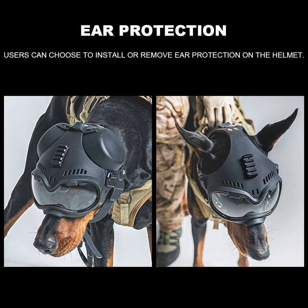 Tactical K9 Dog Helmet With Mounting Rail Goggles Outdoor Hunting Combat Training Large Patrol Dogs Sheepdog Pet Protection Gear