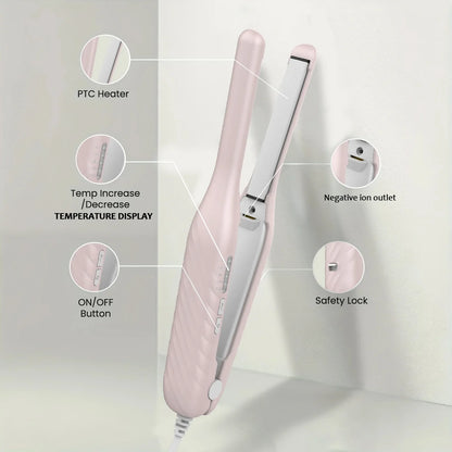 2-in-1 Mini Hair Straightener Curler, 5 Heat Level Control, Ceramic Heating Plate, Unisex Hair Styling Iron，Beard Straightening