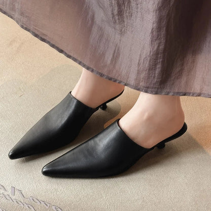 2025 New Mueller Slippers Genuine Leather Women Shoes Sexy Pointed Toe Summer Shoes Ladies Snake Pattern Black White Party Shoes