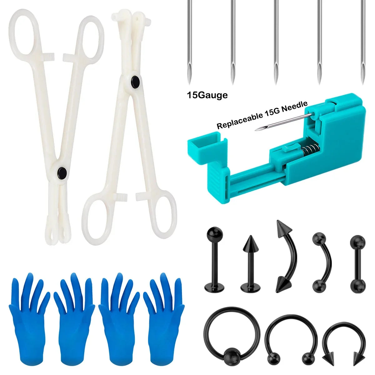 Body Piercing Tool Kit Easy to Use Body Piercing Gun Lip Nose Tongue Cartilage Eyebrow Navel Piercing Jewelry for Women Men