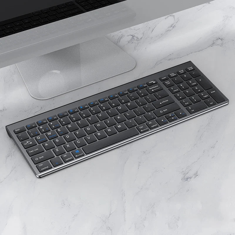 2.4G Wireless & Bluetooth Rechargeable Ultra-Thin Keyboard Mouse Set for Computer, Office, Gaming, iPad - Silent Slim Design