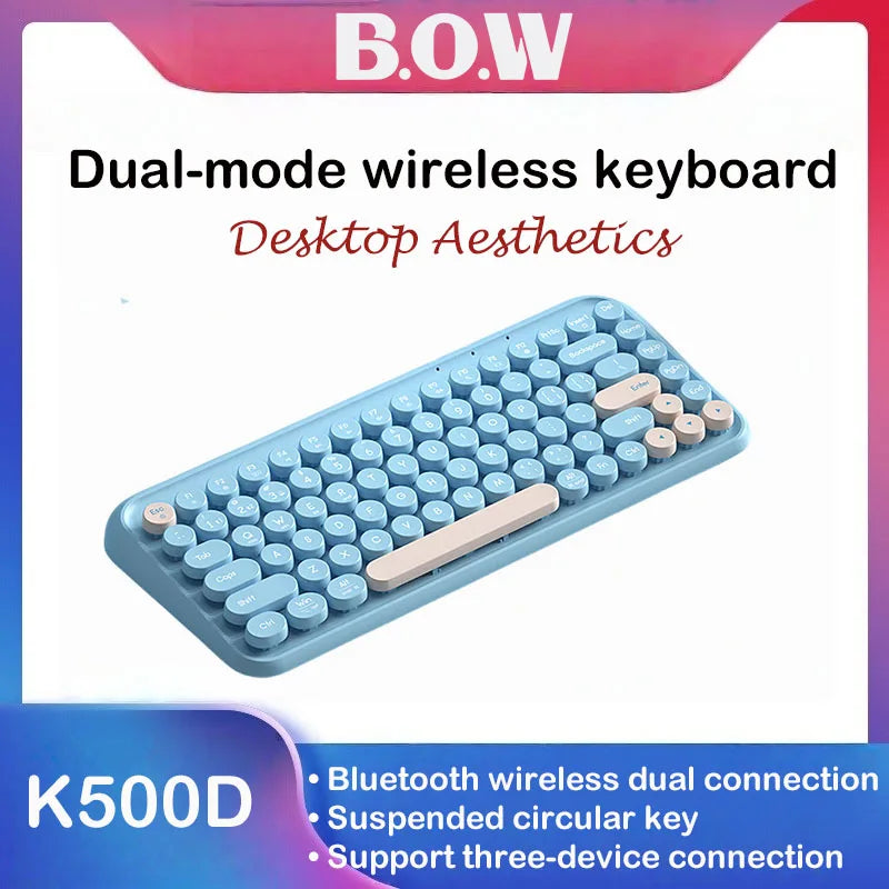 B.O.W K500D  Wireless Bluetooth keyboard with light sound, retro style, ultra-thin and portable for office use