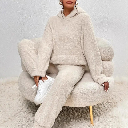 Women's Fuzzy Fleece Pajamas Set Winter Plush Pullover Hoodies And Pants Lounge Set Fluffy 2 Piece Sleepwear