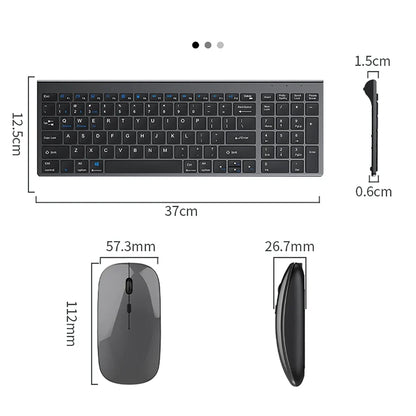2.4G Wireless & Bluetooth Rechargeable Ultra-Thin Keyboard Mouse Set for Computer, Office, Gaming, iPad - Silent Slim Design