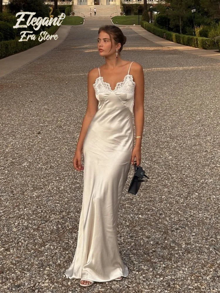 Solid Color Satin Bustier Women Maxi Dress Fashion Yellow Spaghetti Strap V Neck Waist-cinching Dresses 2026 New Party Vestidos