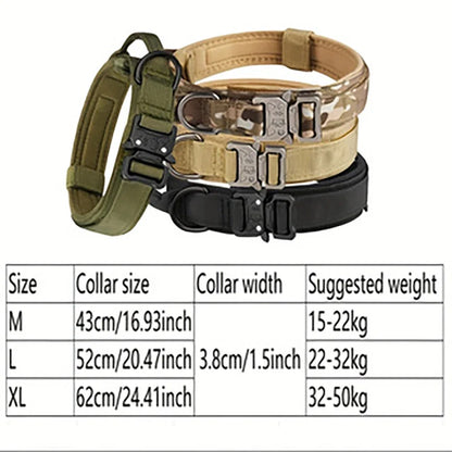 Tactical Dog Collar Adjustable Military Nylon Dog Collar with Control Handle and Heavy Duty Metal Buckle for Medium & Large Dog