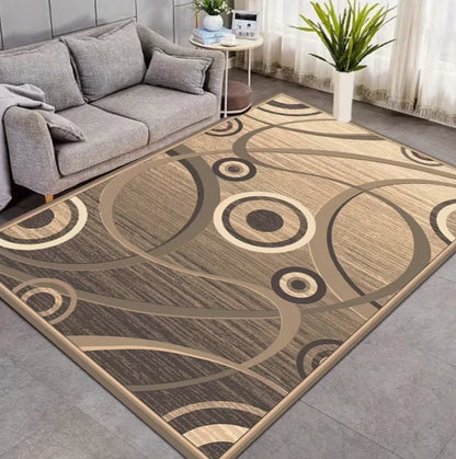 This Is a Large Area Rug with a Black Base Featuring a Geometric Pink Oval Texture Made of Golden Diamond Carpets
