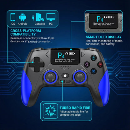 Smart Screen Wireless Game Controller, PS4 Gamepad with Customizable Display,  Compatible with IOS Andriod Table  Steam Switch