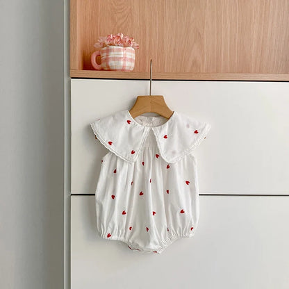 2026 New Summer Newborn Baby Girl Jumpsuit 0-24M Baby Girl Clothing Sleeveless Cotton Heart Print Princess White Rompers