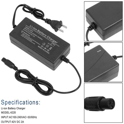 42v 2A Lithium Electric E Bike Battery Charger Li ion Chargers for Ebike Hoverboard Self-Balancing Scooter Bicycle Accessories