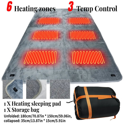 Winter Camping Gear- Sleeping Electric Heating Pads 3 Temp Adjustament Heating Cushion Pad Cold Resistant for Outdoor Sports Mat