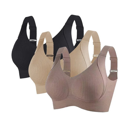 3Pcs/Set Women's Push-Up Bra Non-wire Lift Bra Seamless Underwear V-Neck Ribbed Bralette Plus Size Sexy Lingerie M-4XL Intimates
