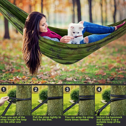 Camping hammock with mosquito net, portable outdoor hammock with mosquito net, equipped with 2 straps and hooks, suitable for travel, backyard, beach, and other outdoor activities