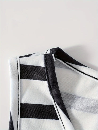 Printed Design Spring and Summer collection Black And White Stripes Pattern vacation style women's pants suit