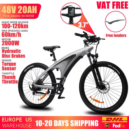 HUANCI Q5 Electric Bike for Adults 2000W Off-road Tire E Bike 48V 20Ah Battery 60KM/H Electric Bicycle for Commuting Long Range