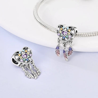 MULA Pink 925 Sterling Silver Charms Pendant Perfume Dreamcatcher Heart Love Beaded Fit Original Bracelet Women DIY Jewelry Gift