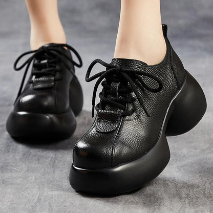 GKTINOO 2026 Spring New Genuine Leather Pumps Thick Soled Women Shoes Retro Comfortable Round Toe Wedges Platform Shoes