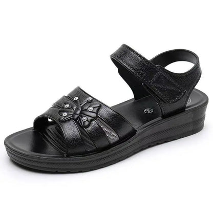 2024 New Women's Summer Open Toe Hollow Flat Sole Sandal Soft Sole Non Slip Hook Outdoor Beach Sandal Lightweight Elderly Sandal