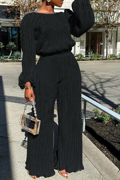High Elasticity Two Piece Set for Women Long Sleeve O neck Tops Women's Tracksuit Female Casuals Home Loose Wide Leg Pant Sets