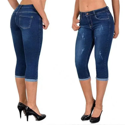 2026 Summer Women's Skinny Denim Pants Mid Waist Stretch Capri Pants Knee Length Trousers Fashion New Ladies Pencil Pants Jeans