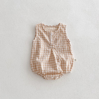 Summer Baby Girls Sleeveless Romper  Plaid Newborn Baby Bodysuit  0-2 Years Old Infant Jumpsuit