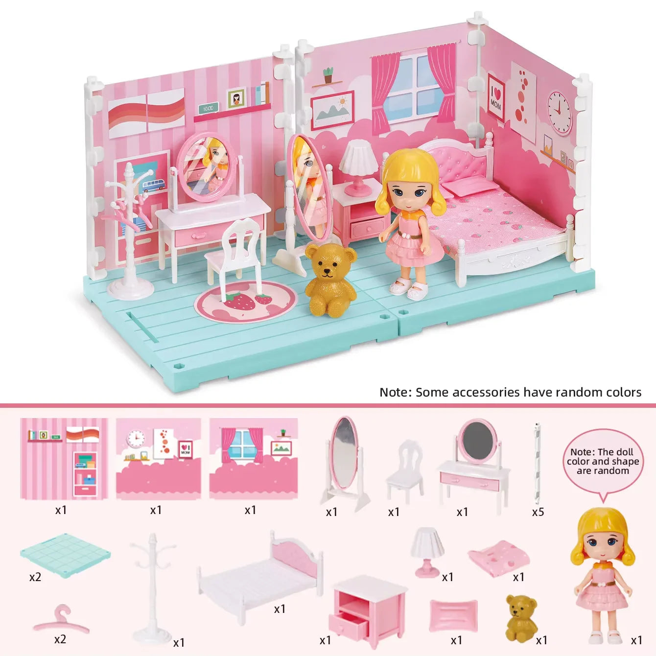 Mini Home Accessories DIY Doll House Furniture Assembly Model Simulated Bedroom Kitchen Decoration Pretend Play Toy Girl Gift