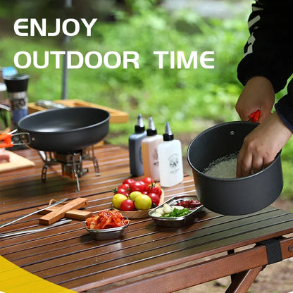 Camping Cooking Set, Outdoor Kitchenware Set, Aluminum Portable Tableware Kitchenware POTS Bowls Kettles Hiking Picnic Equipment