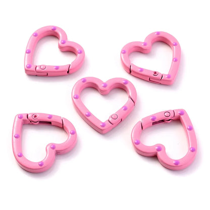 5pcs Multicolor Metal Heart Ring Spring Clasp Carabiner Keychain Clips Hook Dog Chain Diy Jewelry Buckle Connector Supplies