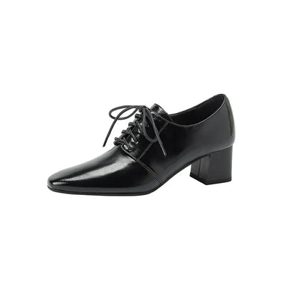NEW Spring/Autumn Women Pumps Square Toe Chunky Heel Shoes Concise Split Leather Shoes for Women Lace-up Handmade Women Shoes