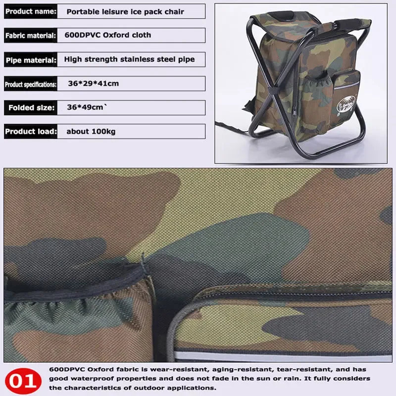 Outdoor Camping, Portable Folding Stool, Thermal Insulation Bag, Lightweight Luggage, Foldable, Multi-Functional Stool