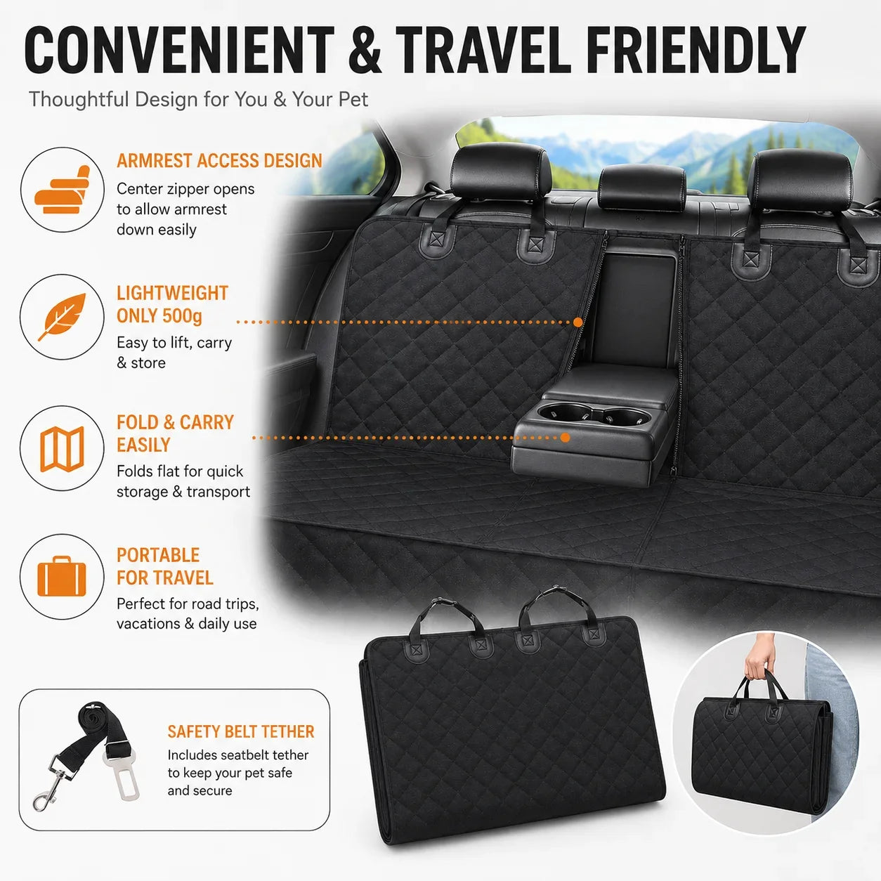 Waterproof Dog Car Seat Cover Rear Bench Pet Seat Protector Lightweight Quilted Back Seat Mat for Dogs Cats SUVs Cars Trucks