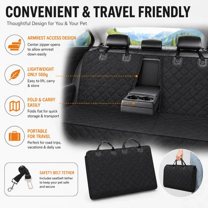 Waterproof Dog Car Seat Cover Rear Bench Pet Seat Protector Lightweight Quilted Back Seat Mat for Dogs Cats SUVs Cars Trucks